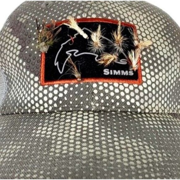 SIMMS Hex Camo Fly Fishing Trout Patch Trucker Hat Limited Edition Bonus 8 Flies - Picture 2 of 11